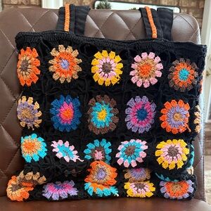 NWT Colorful Crochet Pattern Tote Bag